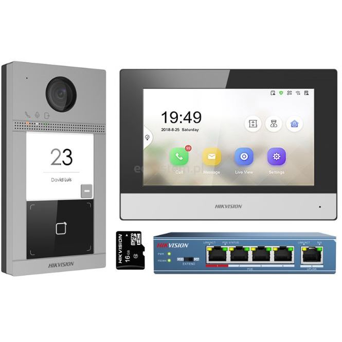 DS-KIS604-S(C)(O-STD)/Europe BV Kit IP videotelefonu, bytový monitor + dveřní stanice + switch + microSD