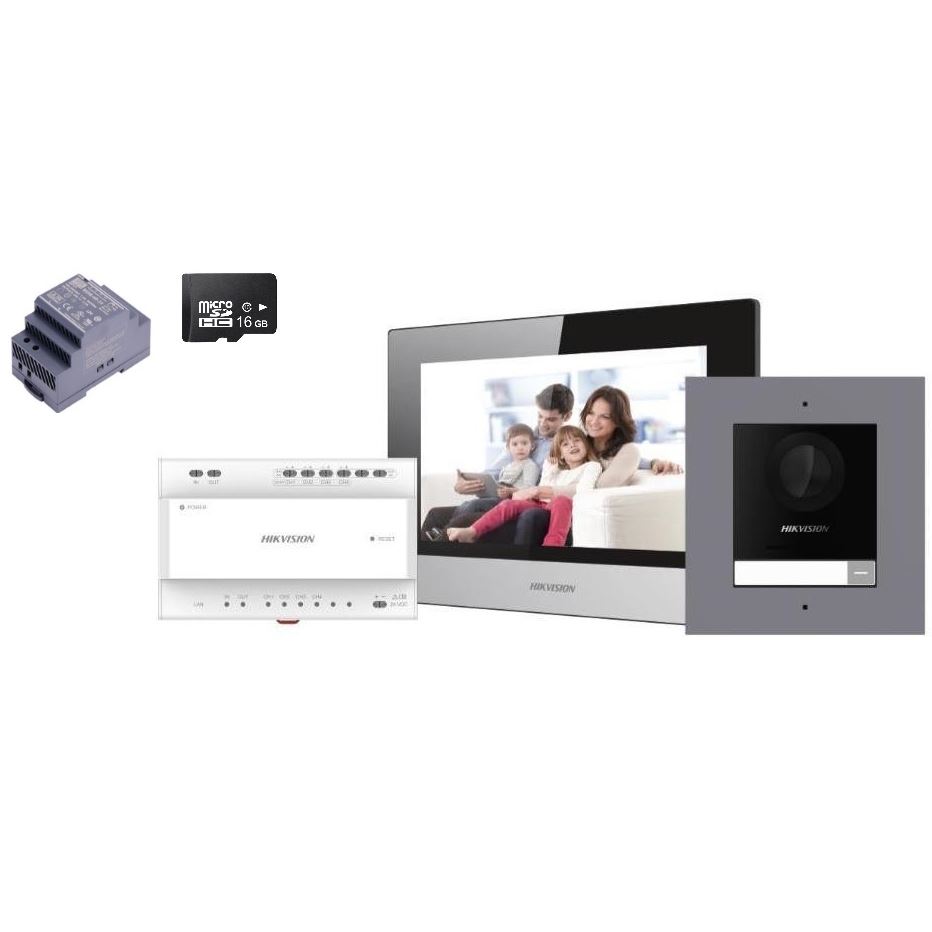 DS-KIS702EY kit videotelefonu, 2-drát, bytový monitor + dveřní stanice + napájecí zdroj + SD karta