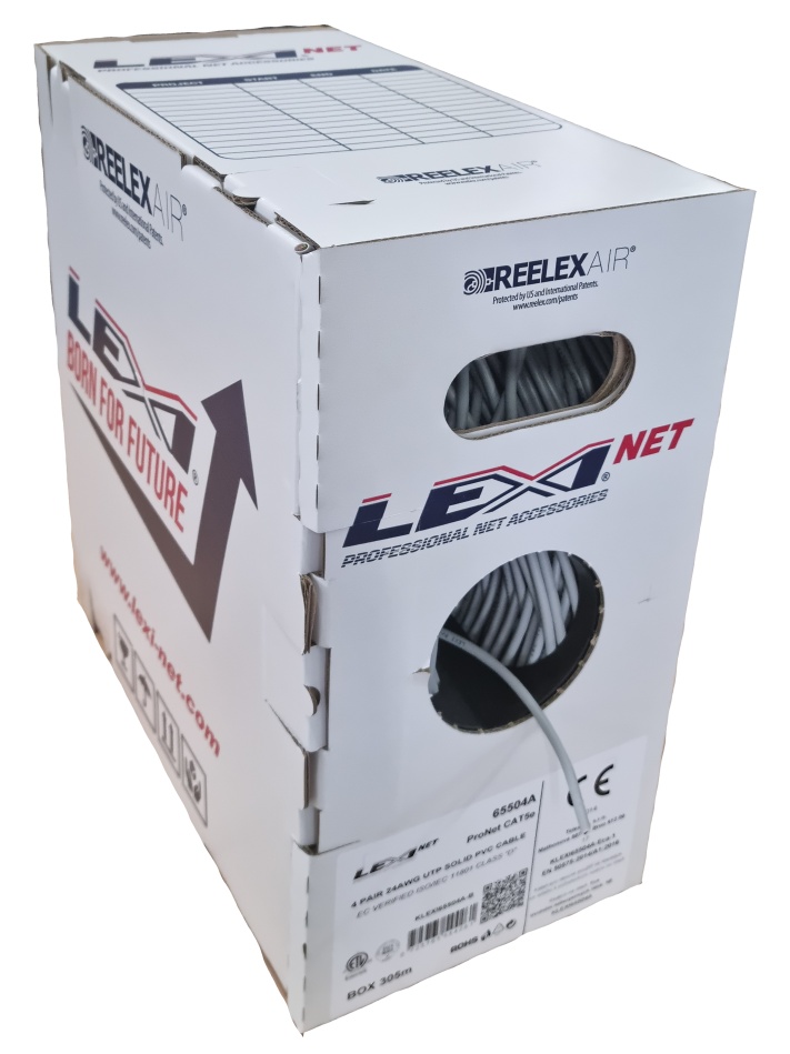 LEXI-Net instalační kabel Cat 5e UTP LSOH (Dca) 305m šedý - Reelex Air box