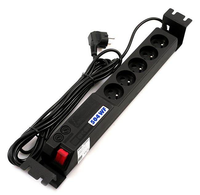 Napájecí panel ACAR 504 WF RACK, lath power-filter, 5 zásuvek, rack 19'', černá 5m