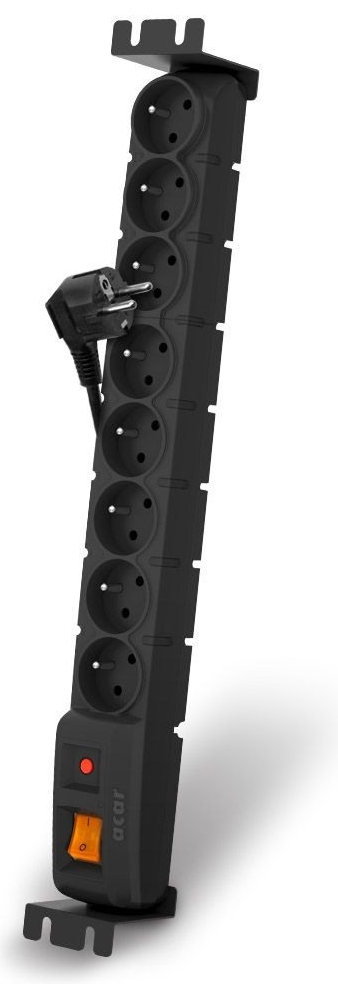 Napájecí panel ACAR S8 FA RACK, přepěťová ochrana, 8 zásuvek, rack 19'', černá 3m