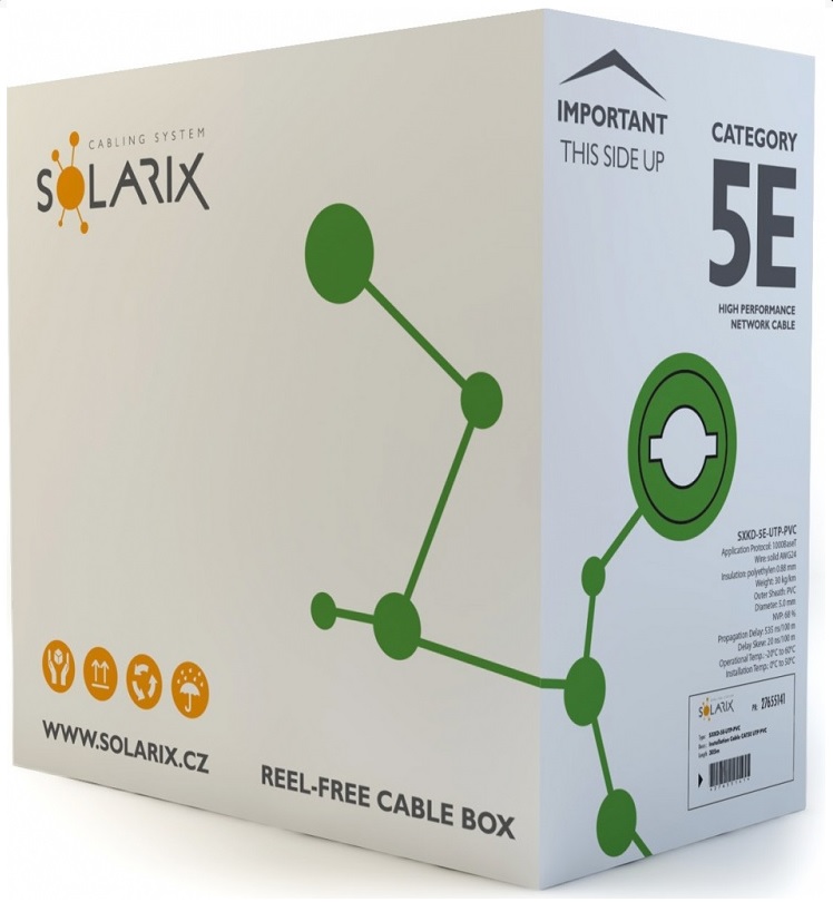 Solarix Instalační kabel CAT5E UTP PVC drát 305m/box SXKD-5E-UTP-PVC