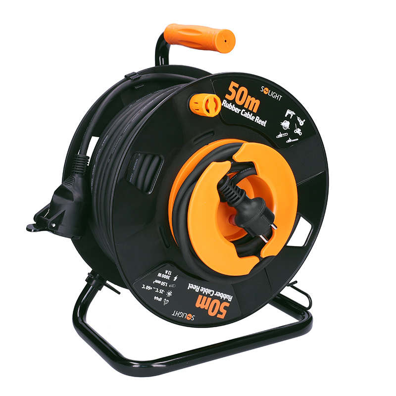 Solight PB31 prodlužovací přívod na bubnu, 1 zásuvka, venkovní, 50m gumový kabel, 3x 1,5mm2, IP44