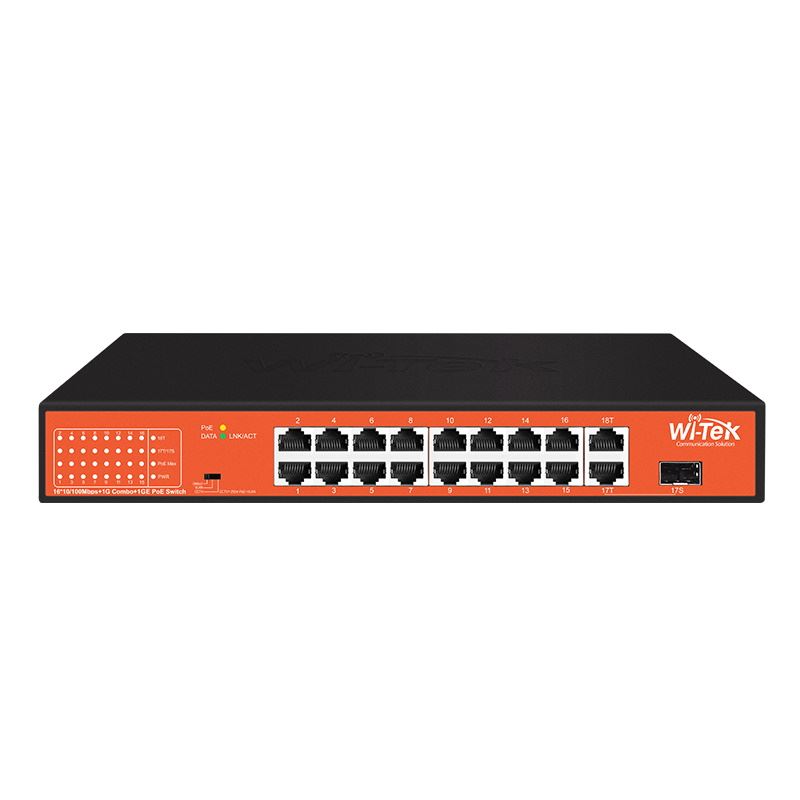 WI-PS518GH 16FE + 1Combo SFP + 1GE PoE switch; 250m; 150W
