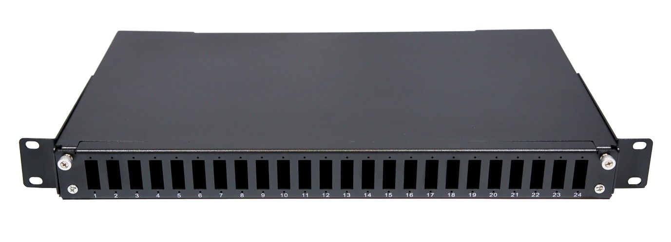 19", 1U, výsuvná optická vana pro 24 SC duplex, černá