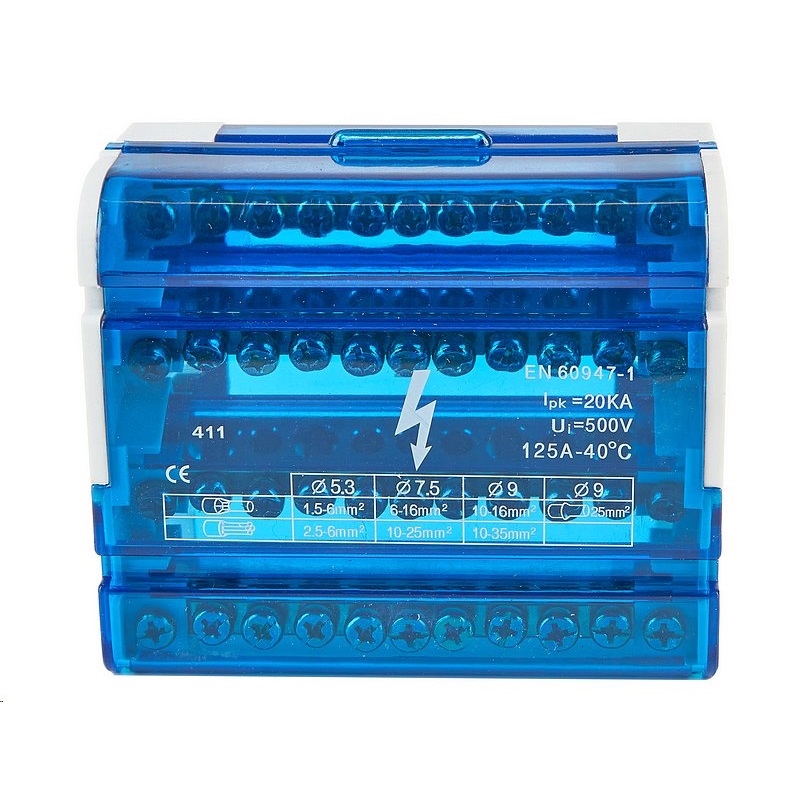 Distribuční blok VCX BLK 411 / 4 póly / 11 otvorů / 125A / na DIN lištu