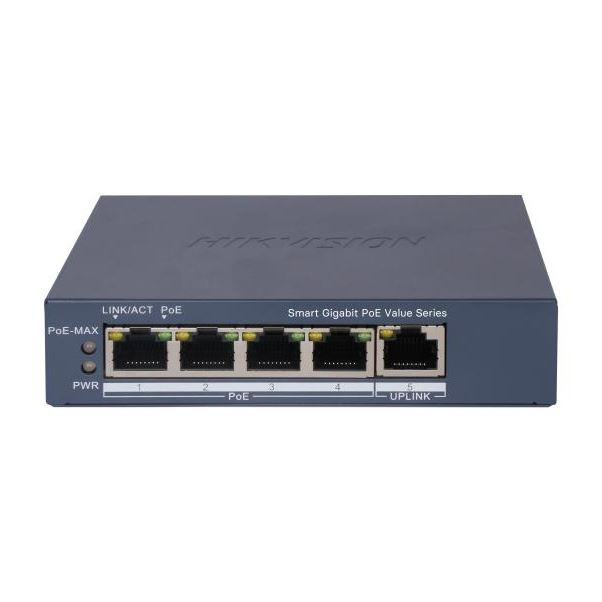 DS-3E1505P-EI/M SMART switch 4 x Gb PoE port, 1x Gb RJ-45 port, 45W