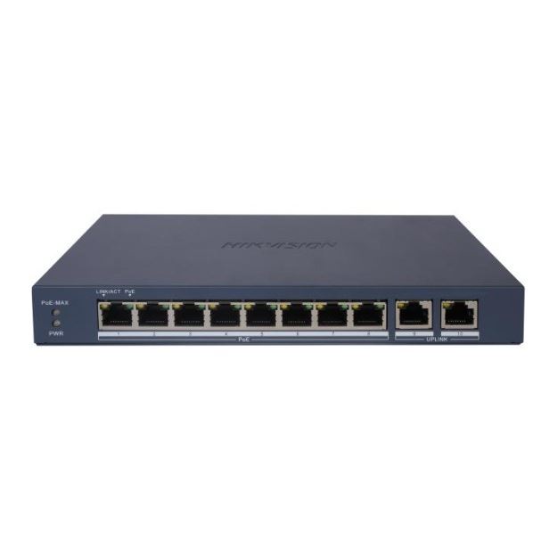 DS-3E1510P-EI/M(B) Smart managed switch 8x Gb PoE + 2x Gb Uplink RJ-45, 80W, Super PoE - dosah až 300m