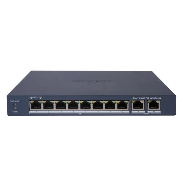 DS-3E1510P-EI Smart managed switch 8x Gb PoE + 2x Gb Uplink RJ-45, 110W, Super PoE - dosah až 300m