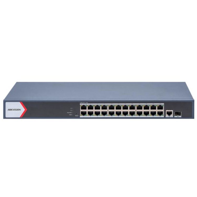 DS-3E1526P-EIV2 Smart managed switch 24x Gb PoE + 1x Gb RJ45 + 1xGb SFP, 370W, Super PoE - dosah až 300m
