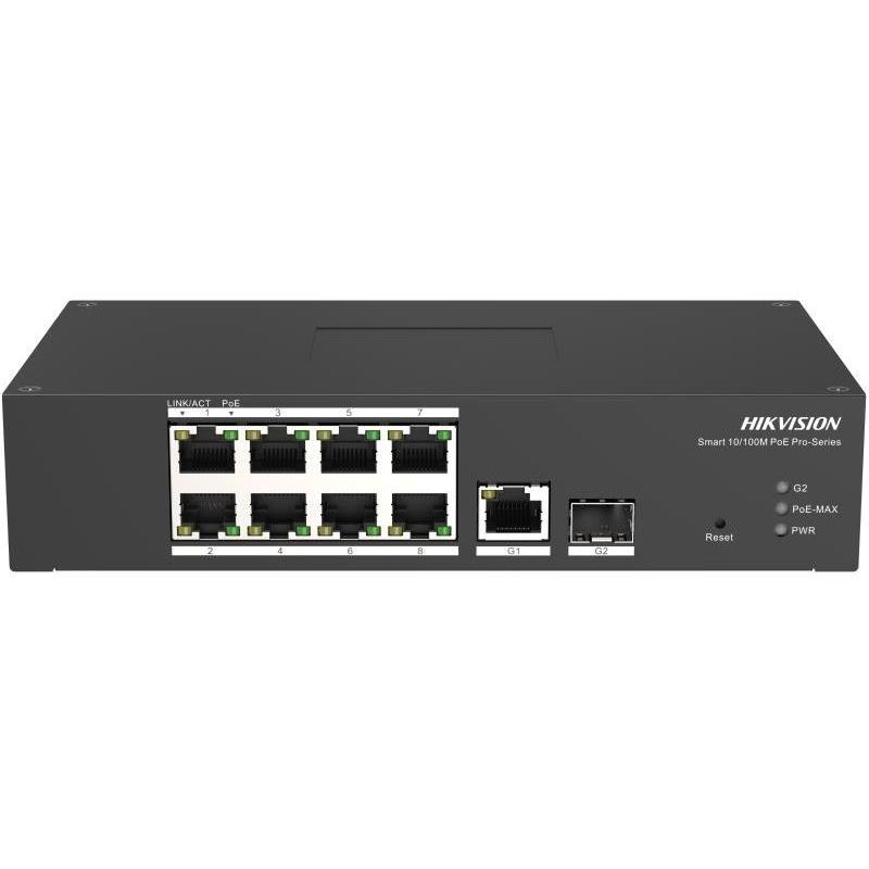 DS-3T1310P-SI/HS Venkovní smart managed switch, 8x 100Mb PoE + 1x Gb RJ45 + 1x Gb SFP, 110W