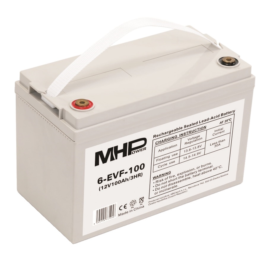 MHPower 6-EVF-100 Trakční gelová baterie 12V/100Ah, Terminál T3 - M8, Deep Cycle