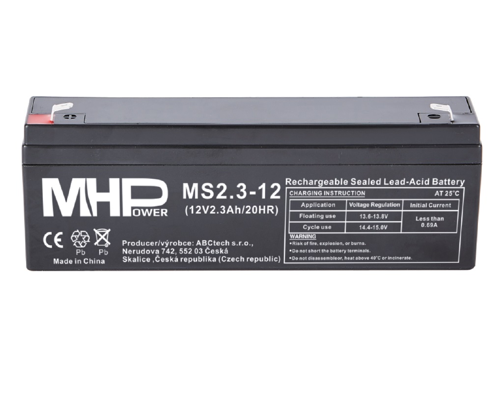 MHPower MS2.3-12 olověný akumulátor AGM 12V/2.3Ah, Faston F1 - 4,8 mm