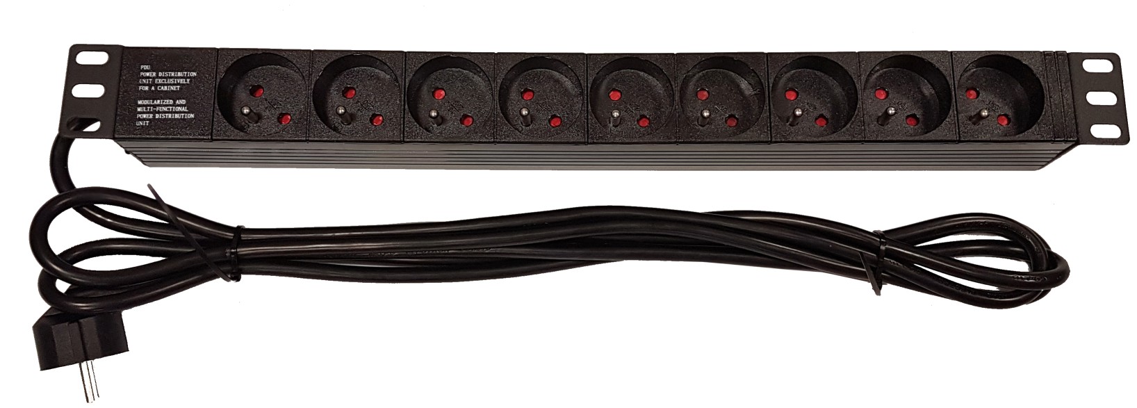 Napájecí panel 9 zásuvek 230V, 19'', 1U, kabel 3m