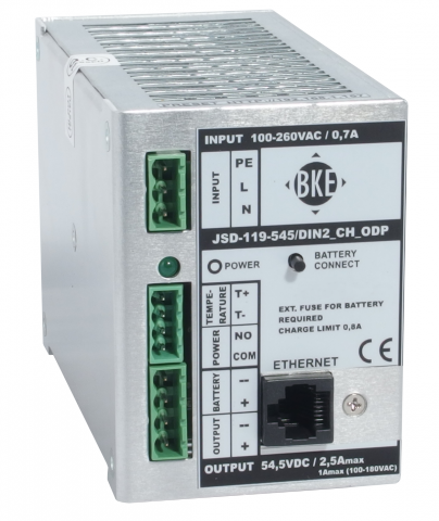 Napájecí zdroj/nabíječ na DIN lištu s dohledem BKE JSD-119-545/DIN2_CH_ODP 54,5 V, 120 W, 2,5 A, LAN