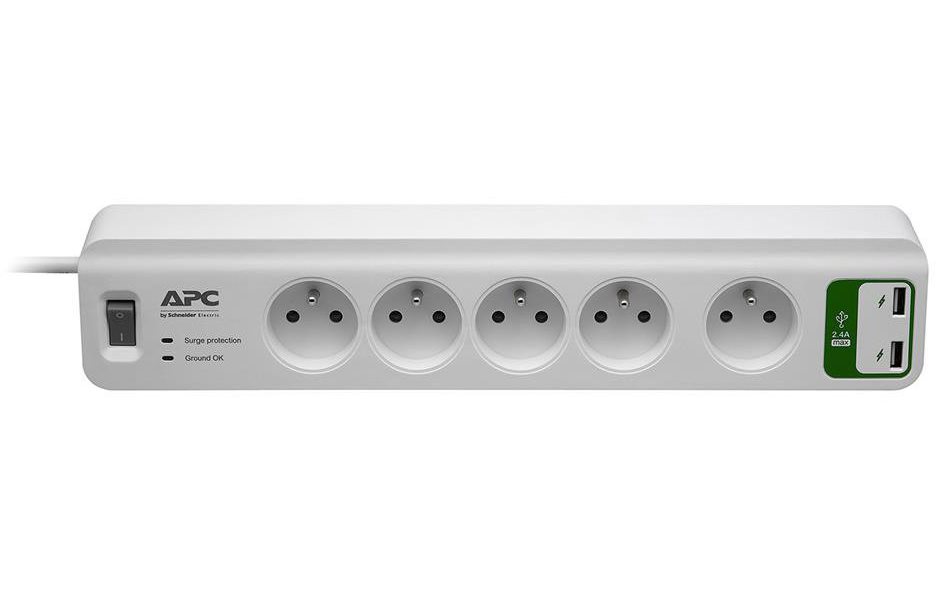 Přepěťová ochrana APC Essential SurgeArrest 5 outlets with 5V 2.4A 2 port USB Charger 230V France